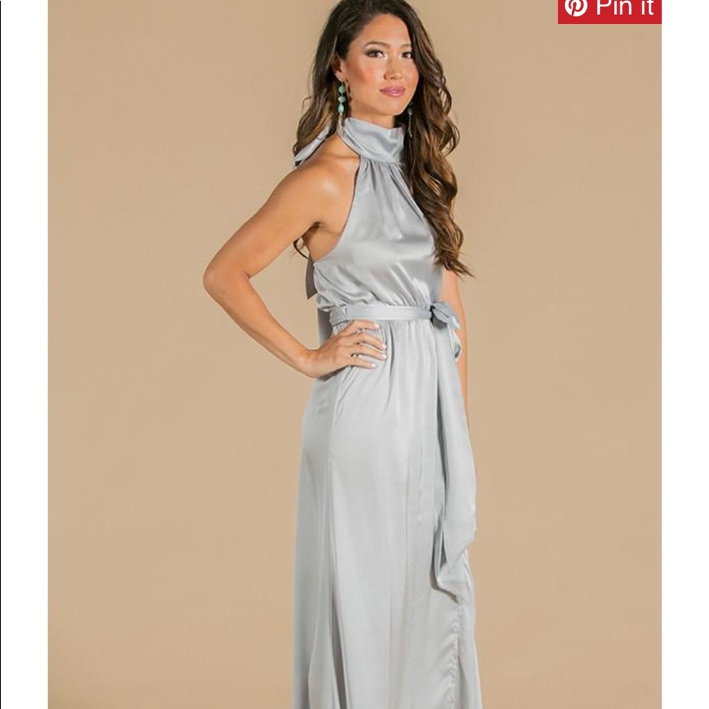 Impressions online boutique gray satin dress